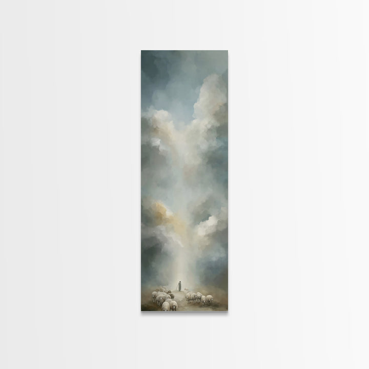 Heavenly Pasture Light | Framed Canvas Print | Tall Skinny Art Print | Christian Wall Art | Christian Art Canvas | Jesus Painting