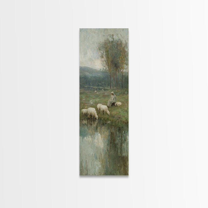 Pasture Grace Reflections – Framed Canvas Print – Christian Art – Jesus Painting – Christian Wall Art – Christian Art Canvas – Tall Narrow