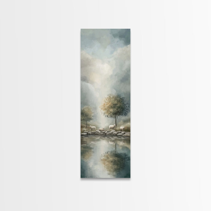 Solitude By The Lake – Framed Canvas Print – Tall Narrow Wall Art – Christian Art Canvas – Christian Art – Christian Wall Art – Jesus Paint