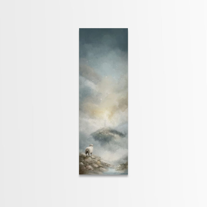 Heavenly Pasture Light – Framed Canvas Print – Tall Narrow Wall Art – Christian Wall Art – Christian Art Canvas – Jesus Painting – Christia