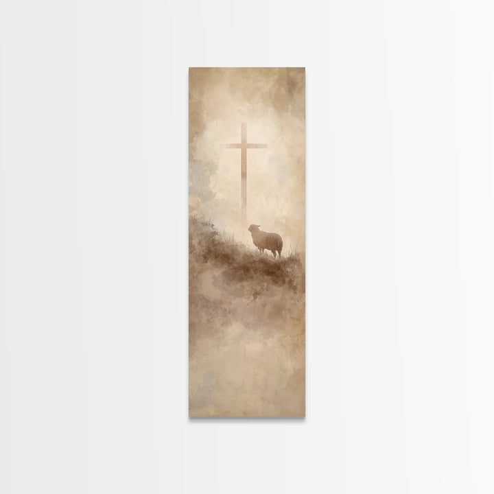 Cross On The Hill – Framed Canvas Print – Narrow Art – Christian Wall Art – Christian Art Print – Moody Christian Art – Jesus Painting – Ch