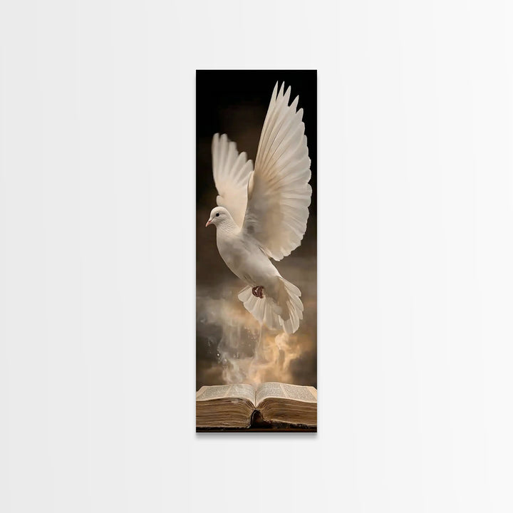 Living Word Dove – Framed Canvas Print – Tall Narrow Wall Art – Christian Art Canvas – Christian Wall Art – Christian Painting – Christmas
