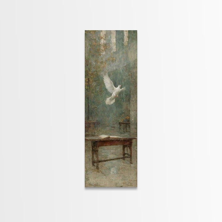 Sanctuary Light Dove – Framed Canvas Print – Narrow Art – Christian Wall Art – Christian Art Work – Vintage Christian Art – Christian Chris