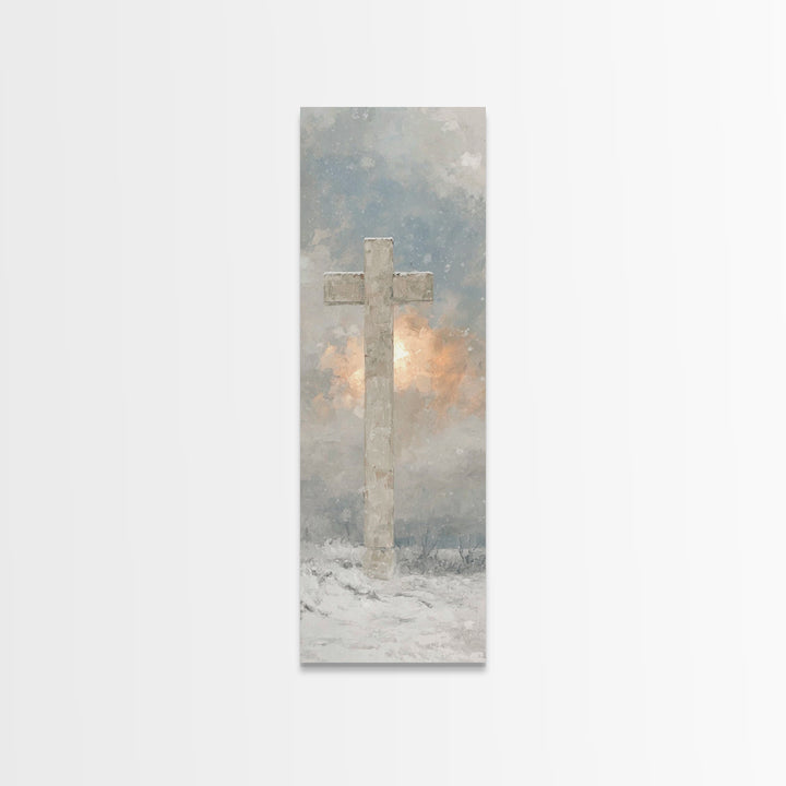 Snowfall Of Grace – Framed Canvas Print – Narrow Art – Christian Wall Art – Christian Painting – Christian Art Canvas – Christian Christmas
