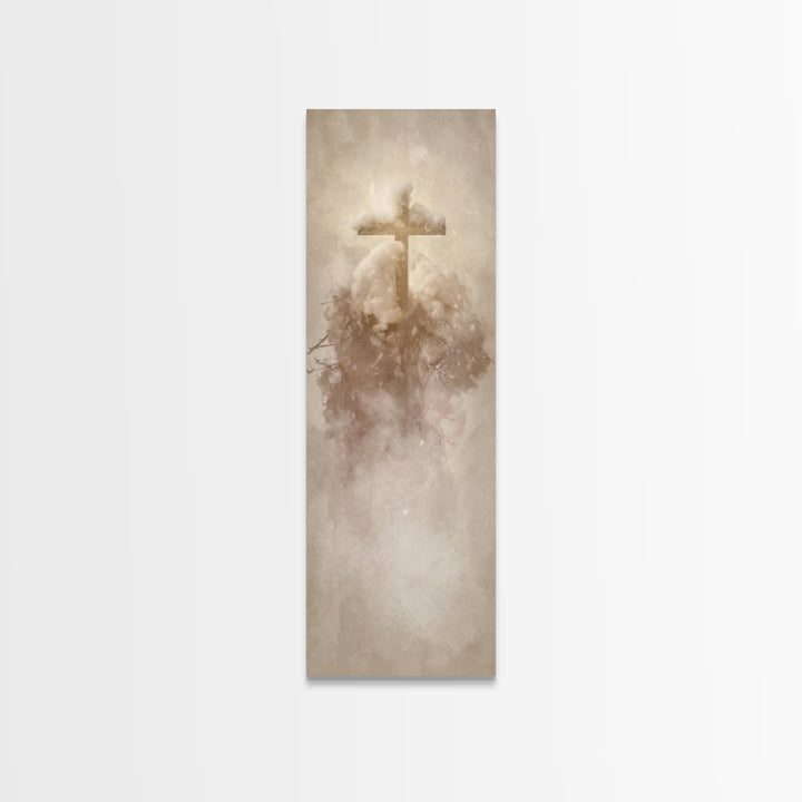 Frosted Cross Peace – Framed Canvas Print – Tall Narrow Wall Art – Christian Art Canvas – Christian Wall Art – Christian Painting – Christm
