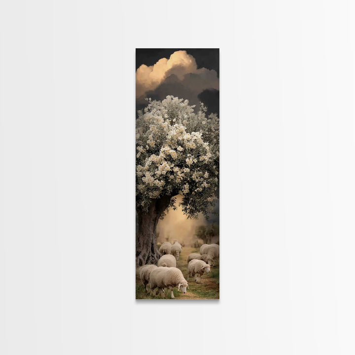 Heavenly Pastures – Framed Canvas Print – Tall Narrow Wall Art – Jesus Painting – Christian Wall Art – Christian Art Canvas