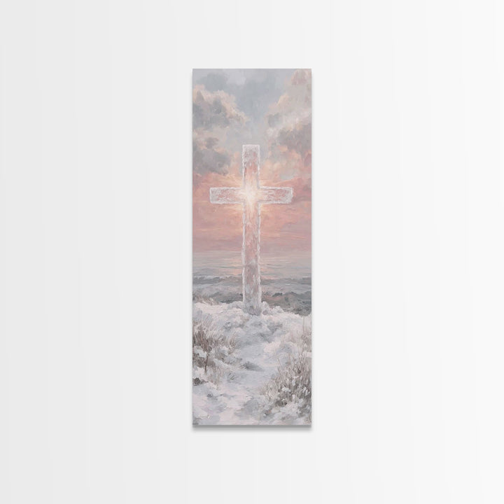 Rising Light Cross – Framed Canvas Print – Skinny Art – Christian Art Canvas – Christian Wall Art – Christian Painting – Christian Christma
