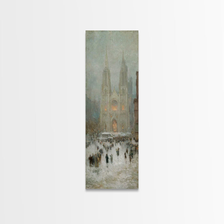 Cathedral Snow Gathering - Framed Canvas Print - Christian Art Canvas - Christmas Wall Art - Tall Skinny Art Print - Christian Painting - H