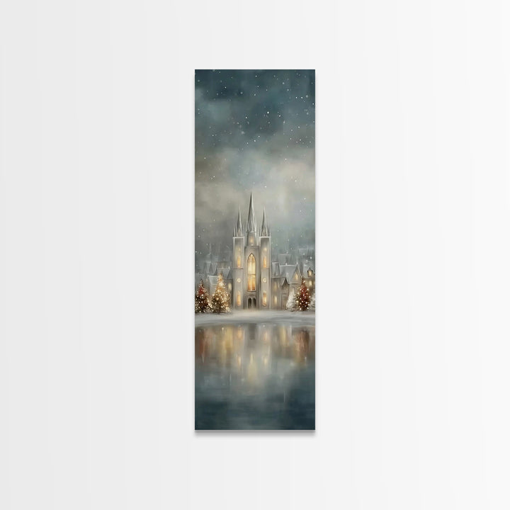 Starry Temple Night - Framed Canvas Print - Christian Art Canvas - Narrow Art - Christian Christmas Decor - Moody Christmas Art - Christian