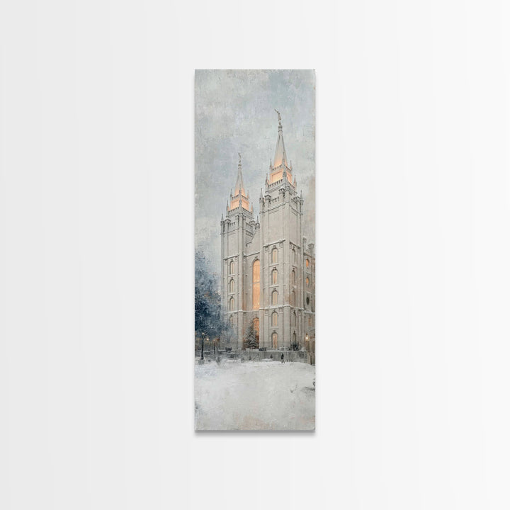 Winter Temple Towers - Framed Canvas Print - Christian Christmas Art - Narrow Art - Christian Art Prints - Modern Christian Painting - Chri