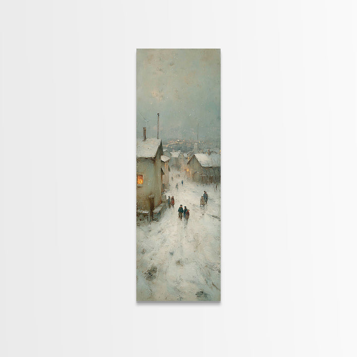 Snowy Village Path - Framed Canvas Print - Christian Wall Art - Skinny Art - Christmas Art Prints - Christian Art Canvas - Vintage Christma