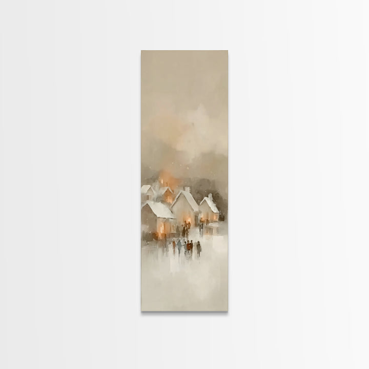Village Lantern Glow - Framed Canvas Print - Christian Wall Art - Tall Skinny Art Print - Christian Christmas Art - Christian Art Canvas -