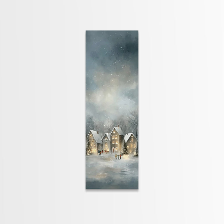 Snowfall Village Peace – Framed Canvas Print – Christian Wall Art – Christmas Art – Narrow Art – Christian Art Canvas – Christian Christmas