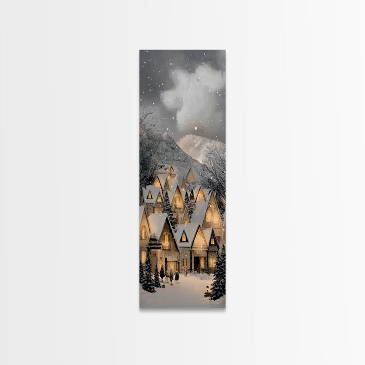 Winter Cottage Harmony – Framed Canvas Print – Christian Christmas Art – Tall Narrow Wall Art – Christian Art Work – Christmas Wall Art – C
