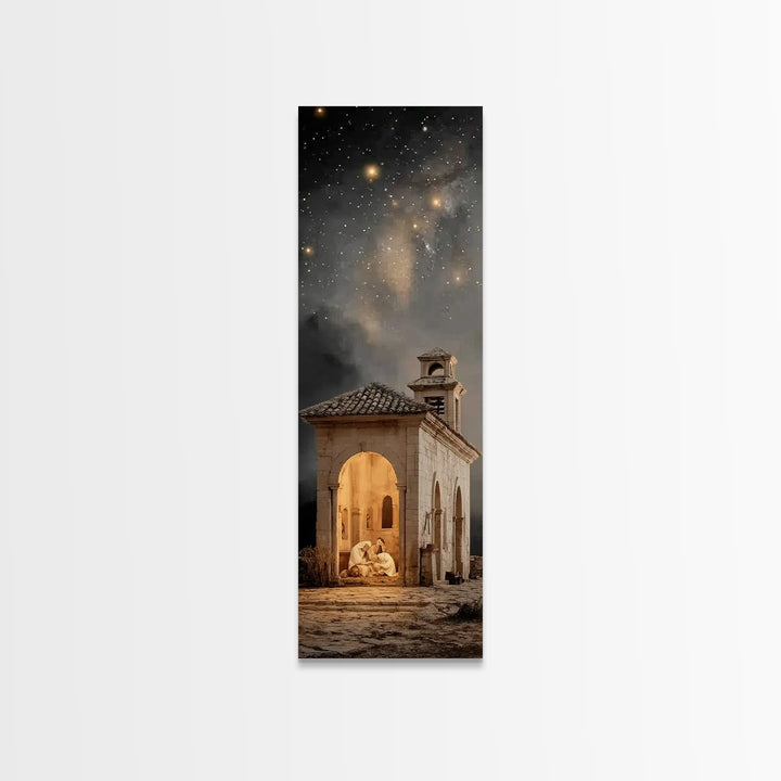 Sanctuary Nativity – Framed Canvas Print – Christian Christmas Art – Christian Wall Art – Christian Art Canvas – Narrow Art