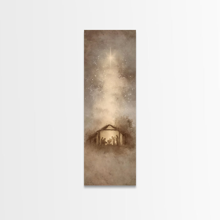 Blessed Manger Light – Framed Canvas Print – Christian Art Canvas – Christian Christmas Art – Christian Wall Art – Skinny Art