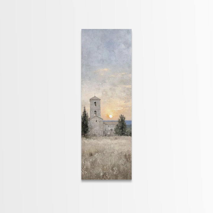 Sunset Chapel Peace – Framed Canvas Print – Tall Narrow Wall Art – Christian Wall Art – Christmas Art – Christian Art Canvas – Jesus Art