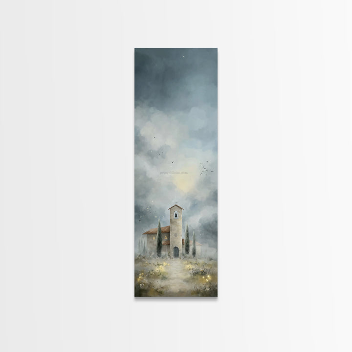 Morning Church Light, Framed Canvas Print, Narrow Art, Christmas Wall Art, Christian Art, Christian Painting, Christian Art Canvas, Jesus A