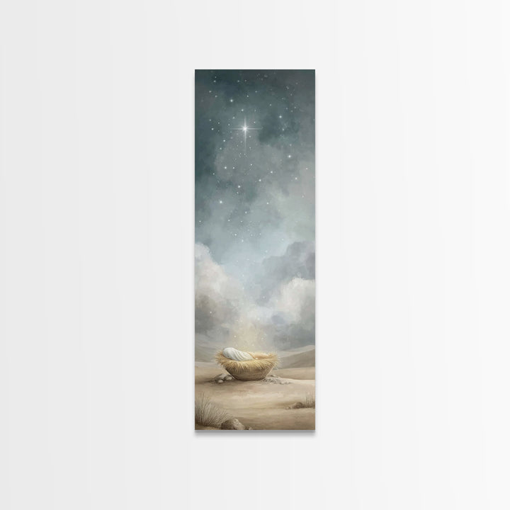 Holy Manger Star – Framed Canvas Print – Tall Narrow Wall Art – Christian Christmas Art – Christian Art Canvas – Jesus Painting – Christian