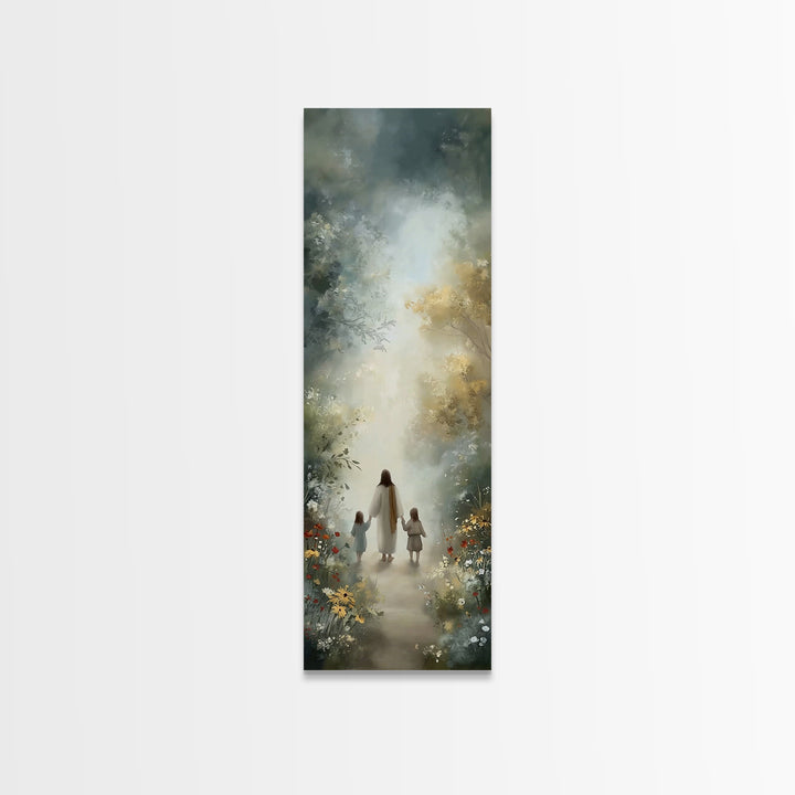 Garden Path Grace | Framed Canvas Print | Narrow Art | Christian Art | Jesus Art Print | Christian Wall Art | Christian Painting
