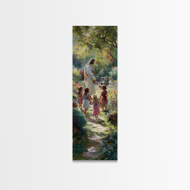 Teach The Children | Framed Canvas Print | Tall Skinny Art Print | Christian Art | Jesus Painting | Christian Art Canvas | Christian Wall A