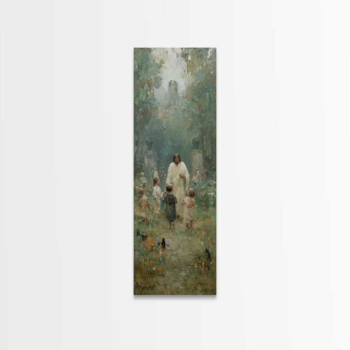 Gentle Shepherd Meadow, Framed Canvas Print, Skinny Art, Christian Art Canvas, Jesus Painting, Christian Wall Art, Christian Art
