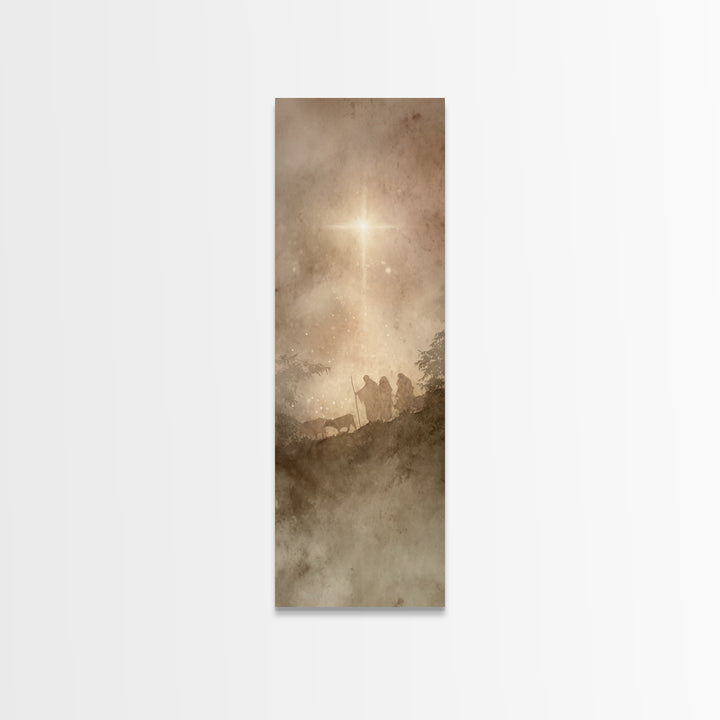 The Guiding Star – Framed Canvas Print – Narrow Art – Christian Wall Art – Christmas Art – Jesus Painting – Christian Decor