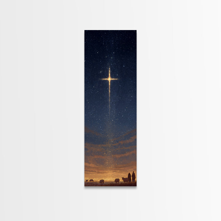 Shepherds Of Light | Framed Canvas Print | Tall Skinny Art Print | Christian Art Canvas | Christmas Wall Art | Jesus Christmas Art