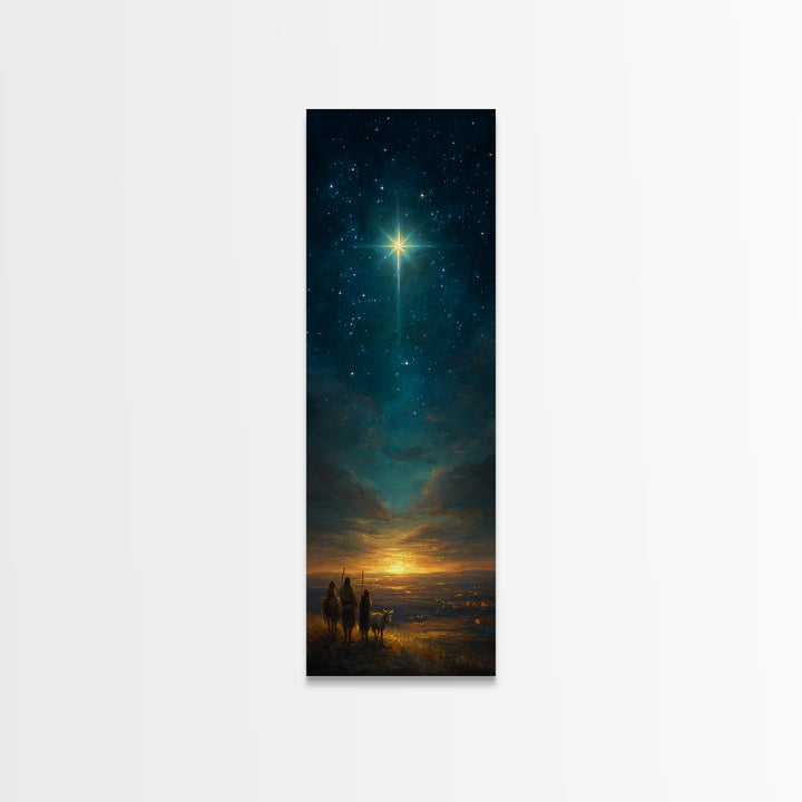 Heavenly Night Cross – Framed Canvas Print – Tall Skinny Art Print – Christian Christmas Decor – Jesus Painting – Christian Wall Art