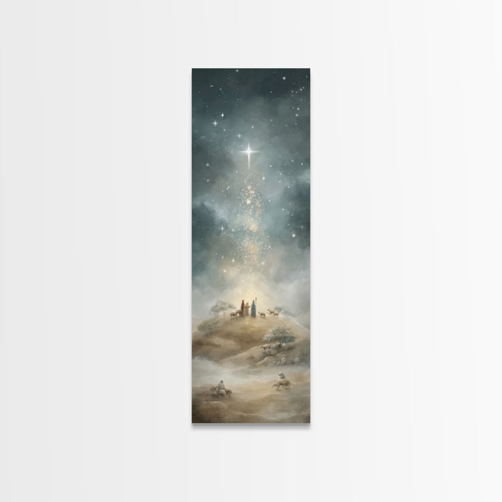 Star Over Bethlehem, Framed Canvas Print, Narrow Art, Christian Art Canvas, Christmas Art Work, Christian Painting