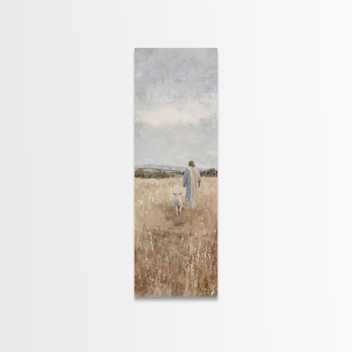 Shepherd’s Peace Path – Framed Canvas Print – Narrow Art – Christian Art Print – Christmas Wall Art – Jesus Painting