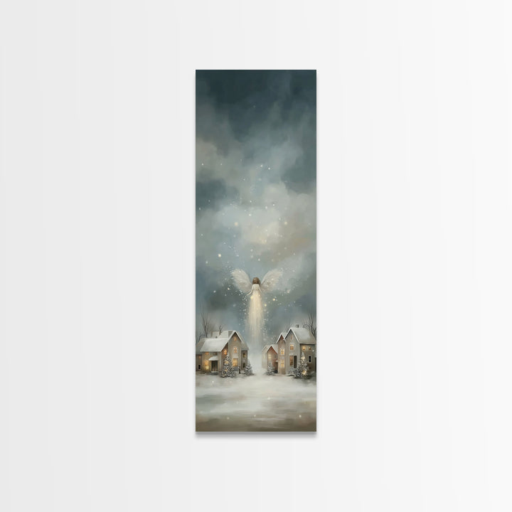 Heavenly Arrival – Framed Canvas Print – Christmas Wall Art – Christian Christmas Art – Tall Narrow Wall Art – Christian Art Canvas – Winte