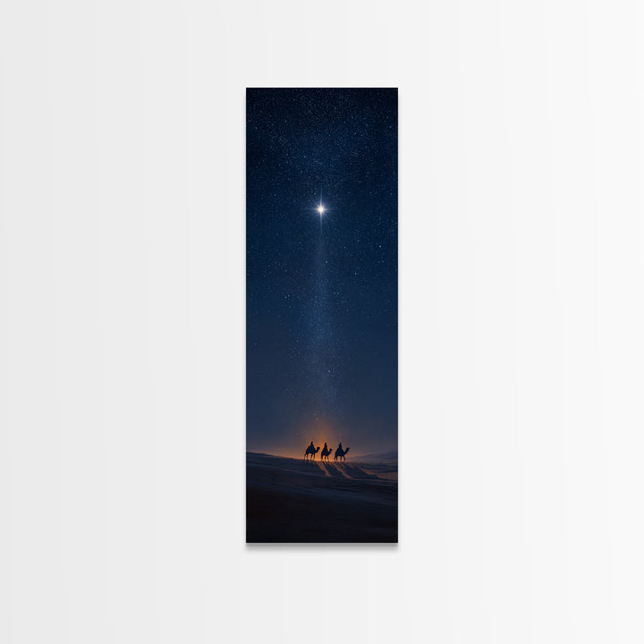 Midnight Kings Journey | Framed Canvas Print | Christmas Wall Art | Christian Art Canvas | Tall Skinny Art Print | Christian Christmas Art