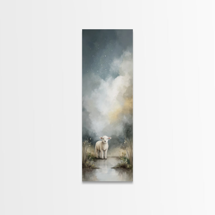 Soft Meadow Lamb – Framed Canvas Print – Christian Art Canvas – Christian Wall Art – Narrow Art – Minimalist Christian Art – Christian Art