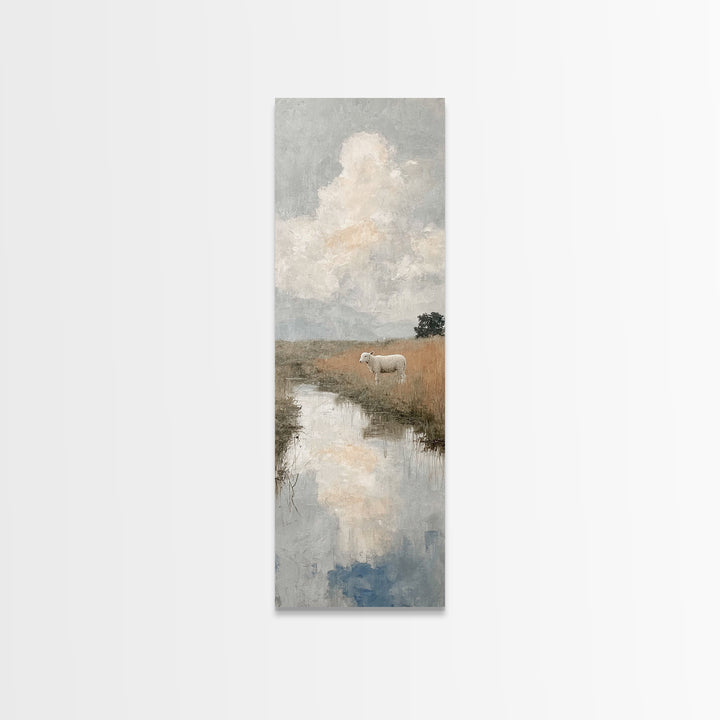 Quiet Field Sheep – Framed Canvas Print – Christian Art Canvas – Christian Wall Art – Tall Narrow Wall Art – Christian Art Print – Subtle C