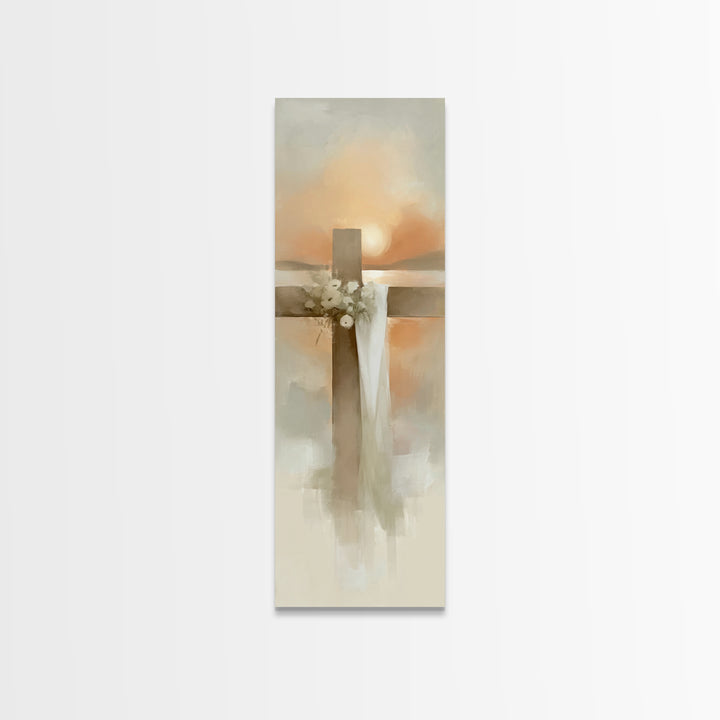 Cross Of Morning – Framed Canvas Print – Christian Art Canvas – Christian Wall Art – Narrow Art – Christian Art Print – Christian Decoratio