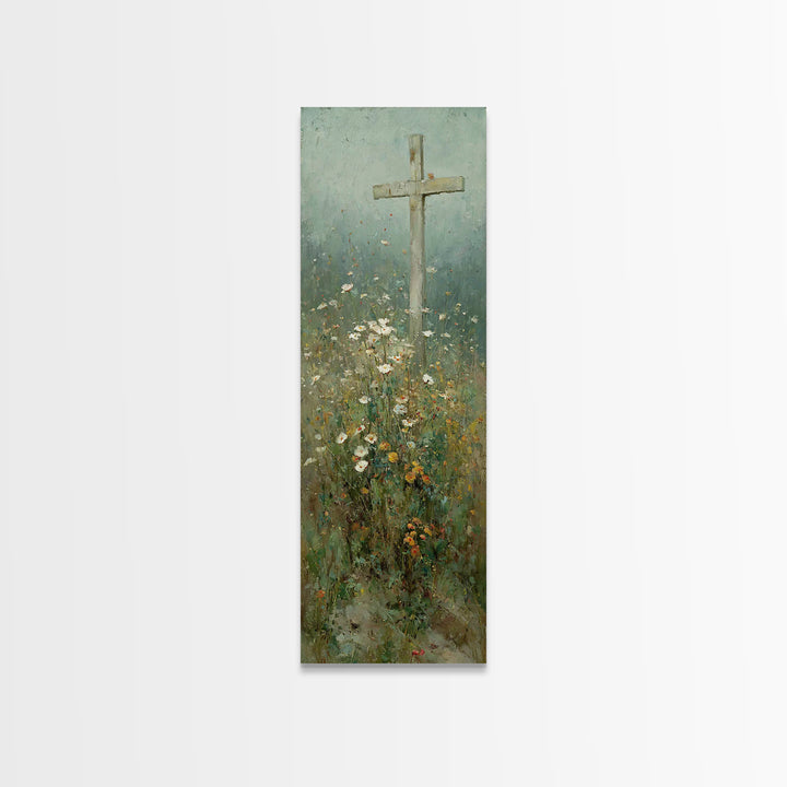 Bloom Of Redemption, Framed Canvas Print, Narrow Art, Christian Art Print, Christian Wall Art, Jesus Painting, Christian Christmas Art