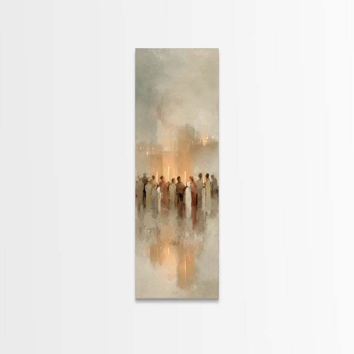 Candlelit Gathering | Framed Canvas Print | Christian Wall Art | Christian Christmas Art | Modern Christian Art | Narrow Art