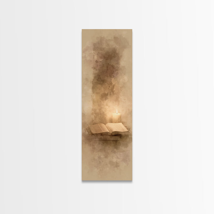 Sacred Candle Light – Framed Canvas Print – Tall Narrow Wall Art – Christian Wall Art – Christian Art Canvas – Christian Painting – Christi