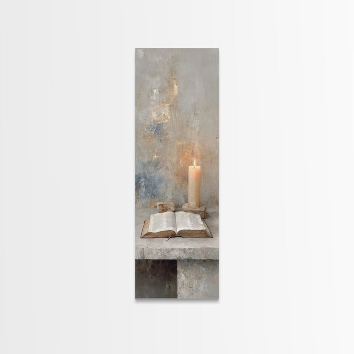 Quiet Scripture Flame – Framed Canvas Print – Narrow Art – Christian Painting – Christian Wall Art – Christian Art Gift – Modern Christian