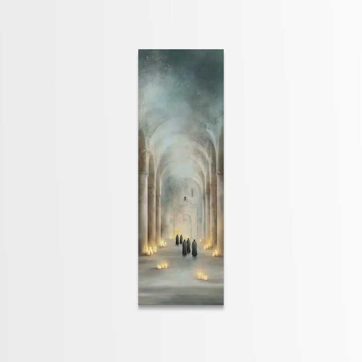 Sacred Hall Gathering – Framed Canvas Print – Tall Narrow Wall Art – Christian Art Canvas – Christian Wall Art – Vintage Christian Art – Ch
