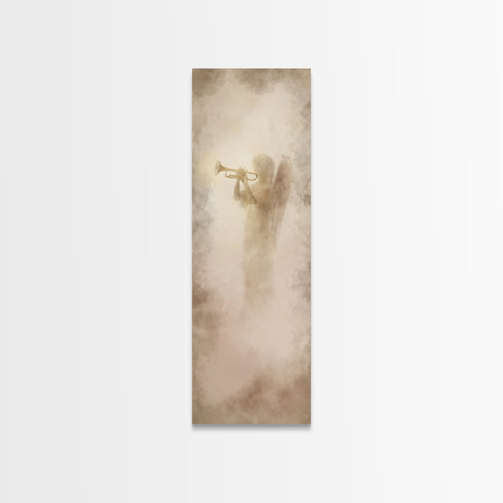 Heavenly Trumpet Light, Framed Canvas Print, Skinny Art, Christian Wall Art, Christian Art Print, Christian Christmas Art, Christian Decor