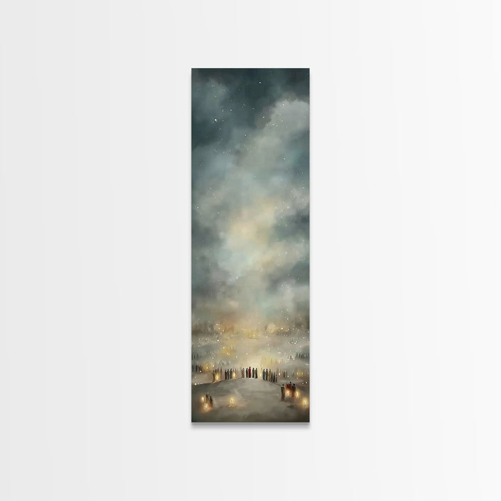 Night Of Many Lights | Framed Canvas Print | Narrow Art | Christian Art Print | Christian Wall Art | Christian Christmas Art | Jesus Art