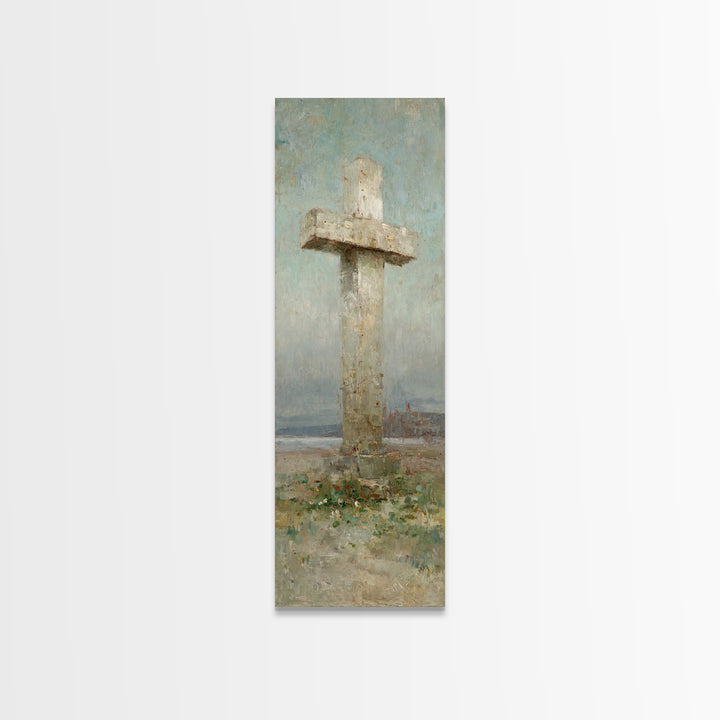 Stone Cross Legacy | Framed Canvas Print | Tall Narrow Wall Art | Christian Art Canvas | Christian Art Print | Christian Painting | Christi