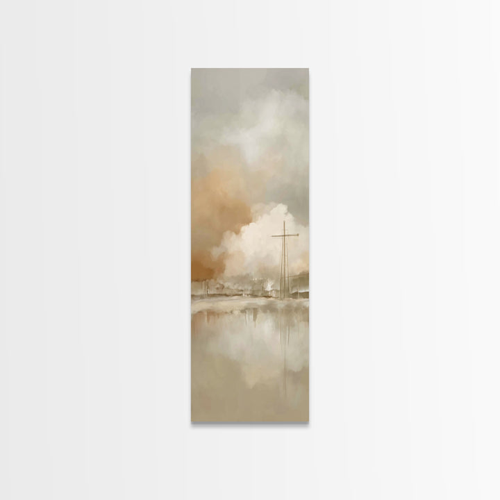 Silent Cross Reflections – Framed Canvas Print – Tall Narrow Wall Art – Christian Art Print – Christian Art Canvas – Christian Wall Art