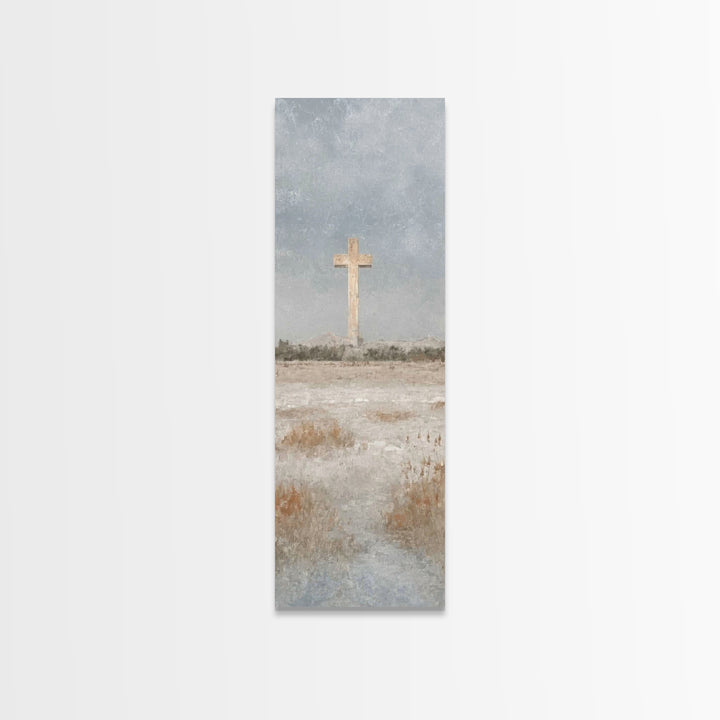 Winter Cross Hope – Framed Canvas Print – Christian Art Canvas – Christian Wall Art – Christmas Art – Tall Narrow Wall Art – Jesus Painting