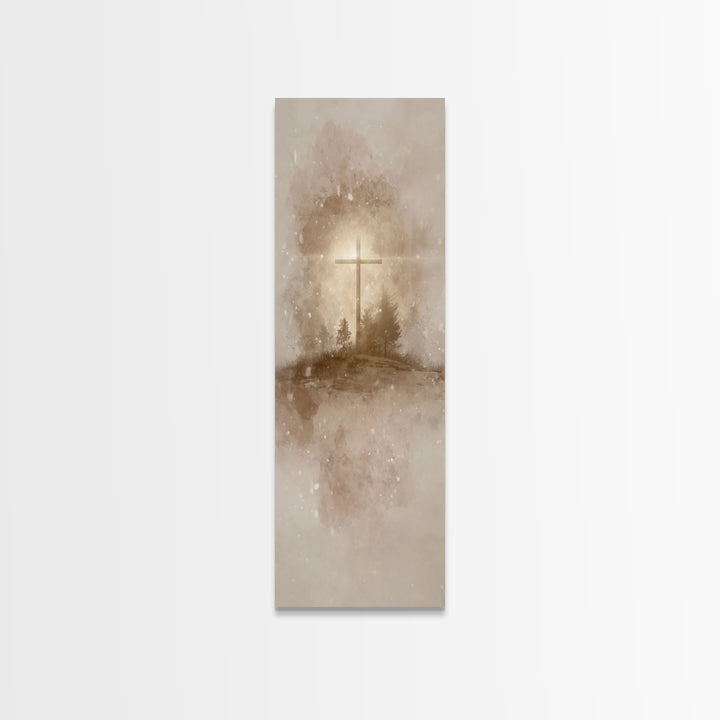 Silent Field Cross – Framed Canvas Print – Tall Narrow Wall Art – Christian Art Canvas – Jesus Painting – Christmas Art – Christian Wall Ar