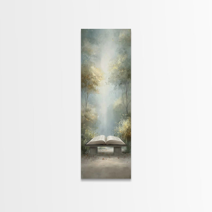Sacred Forest Reading – Framed Canvas Print – Christian Wall Art – Christian Painting – Narrow Art – Christian Art Canvas – Christian Decor