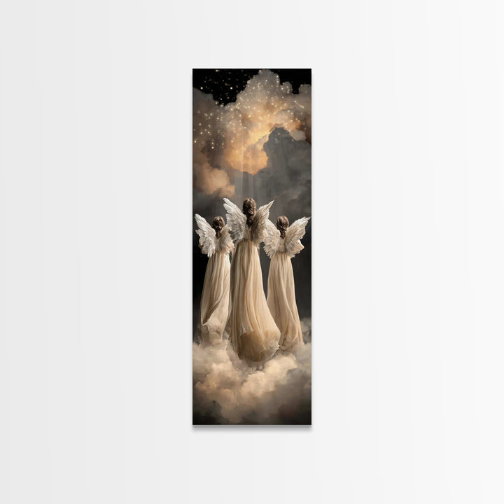 Celestial Guardians – Framed Canvas Print | Christian Wall Art | Christian Art Canvas | Narrow Art | Christian Christmas Art | Christian De