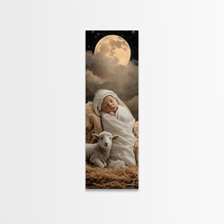 Midnight Holy Calm | Framed Canvas Print | Christian Christmas Art | Christian Wall Art | Tall Skinny Art Print | Christian Art Print | Jes